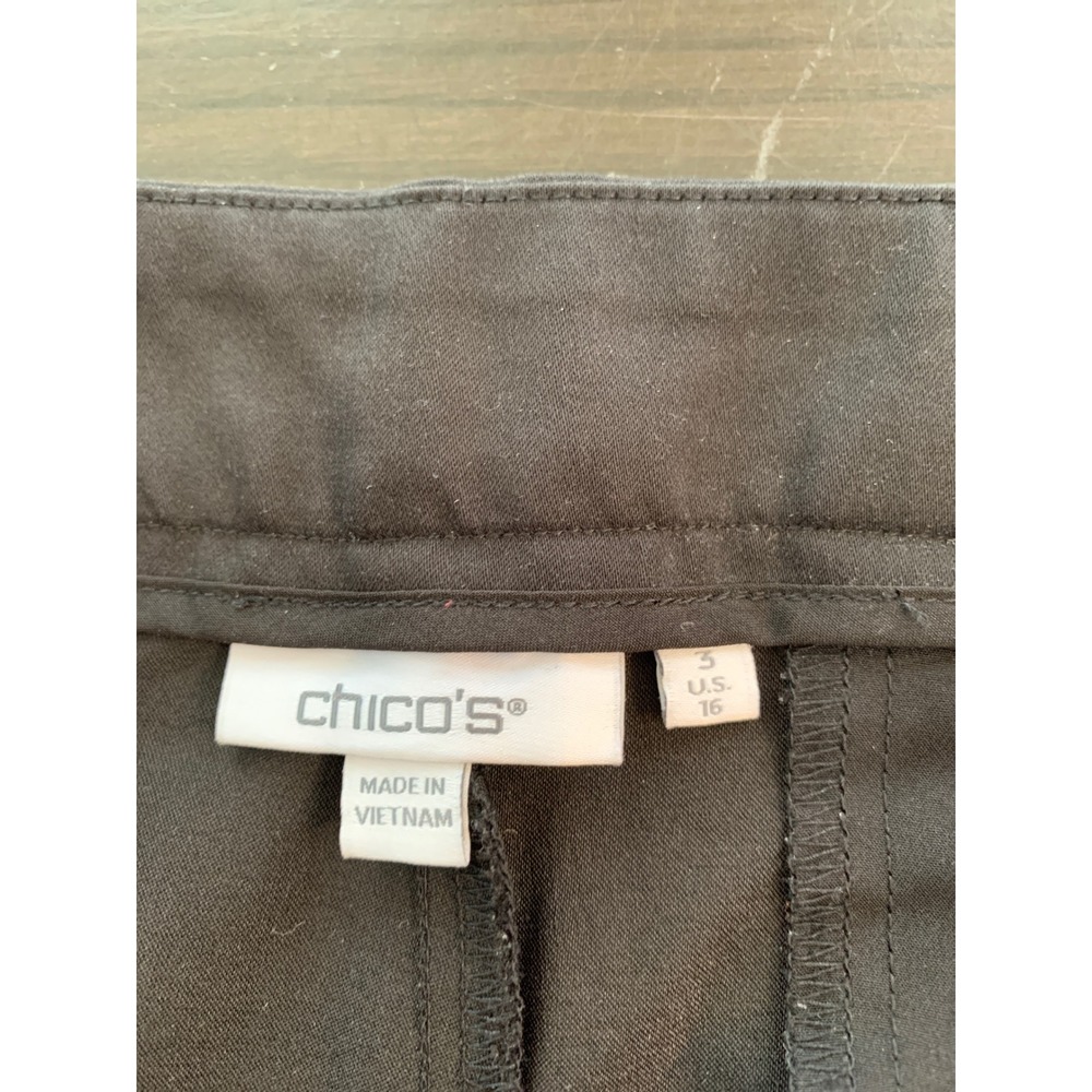 Chico's Black Cropped Trousers Stretch Cotton Blend Pants Size 3 US‎ 16 Minimal - Picture 3 of 9